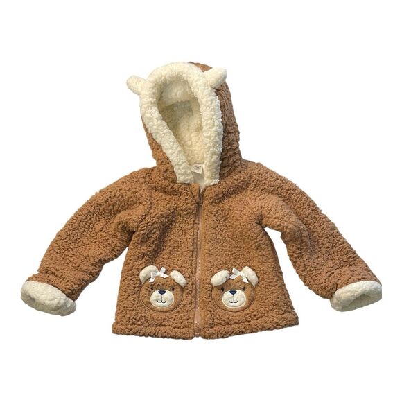 Baby Essentials 18M Sherpa Teddy Bear Hoodie Jacket Zip Up Brown Unisex - Picture 2 of 9